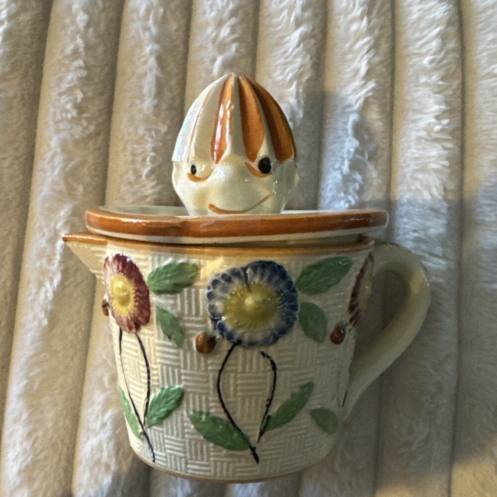 Vtg Clown Face Juicer Pitcher Hand Painted Japan W/ Bottom Juice Catcher Cottage